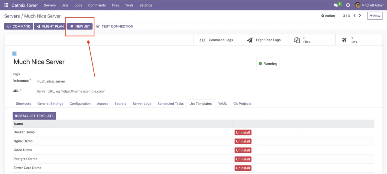 Launch jet from server