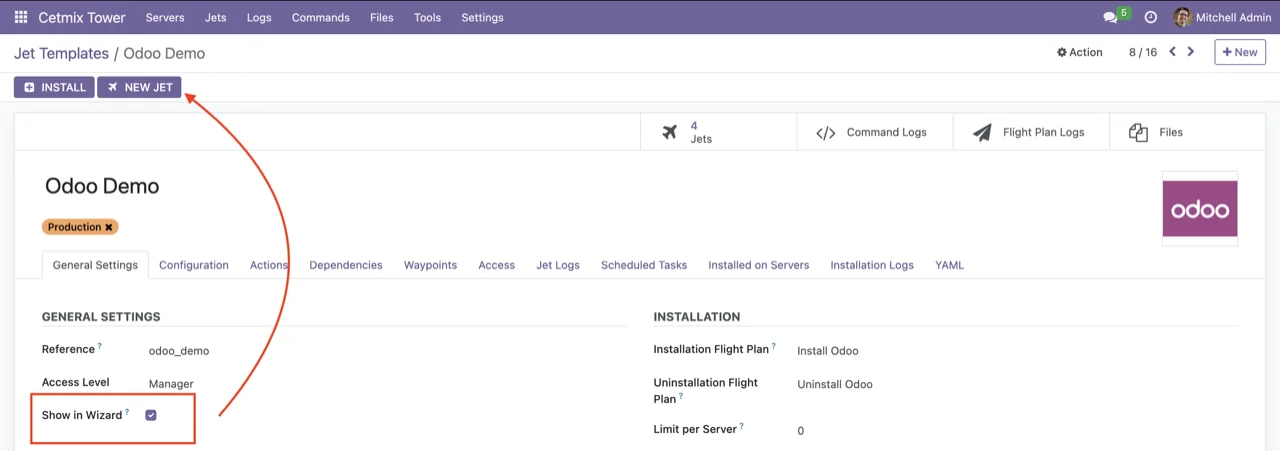 Launch jet from template