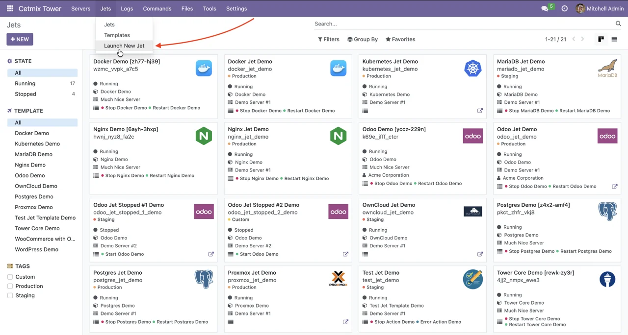 Launch new jet from menu