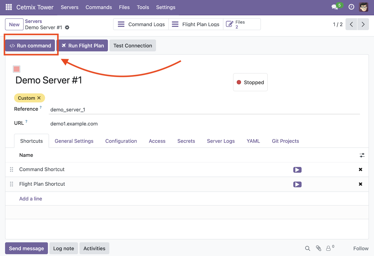 Server form run command