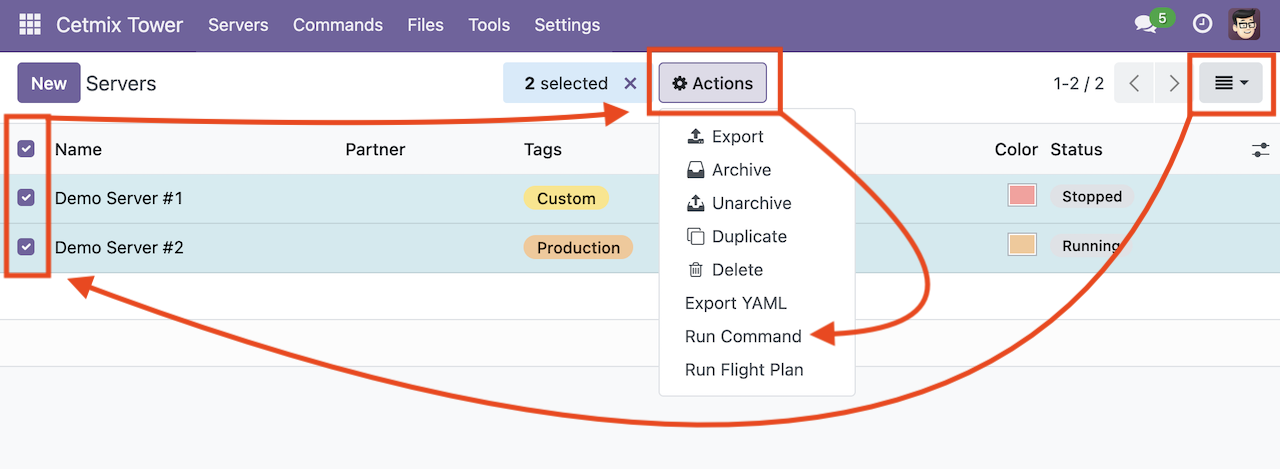 Servers list run command