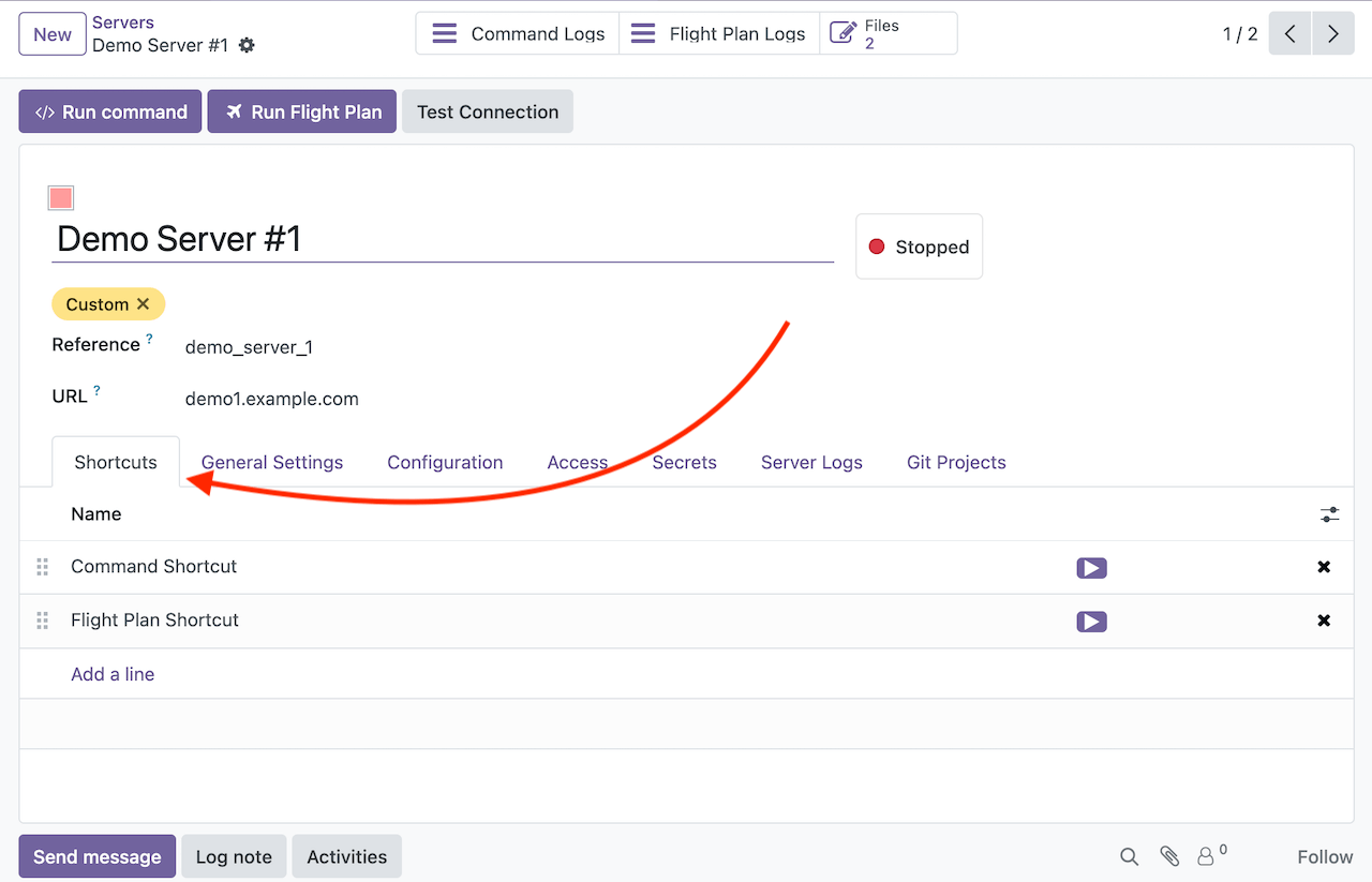 Shortcuts in server form