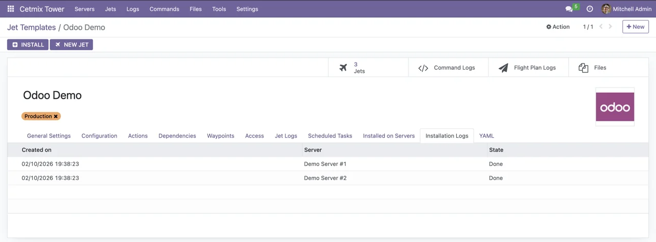 Installation Logs Tab