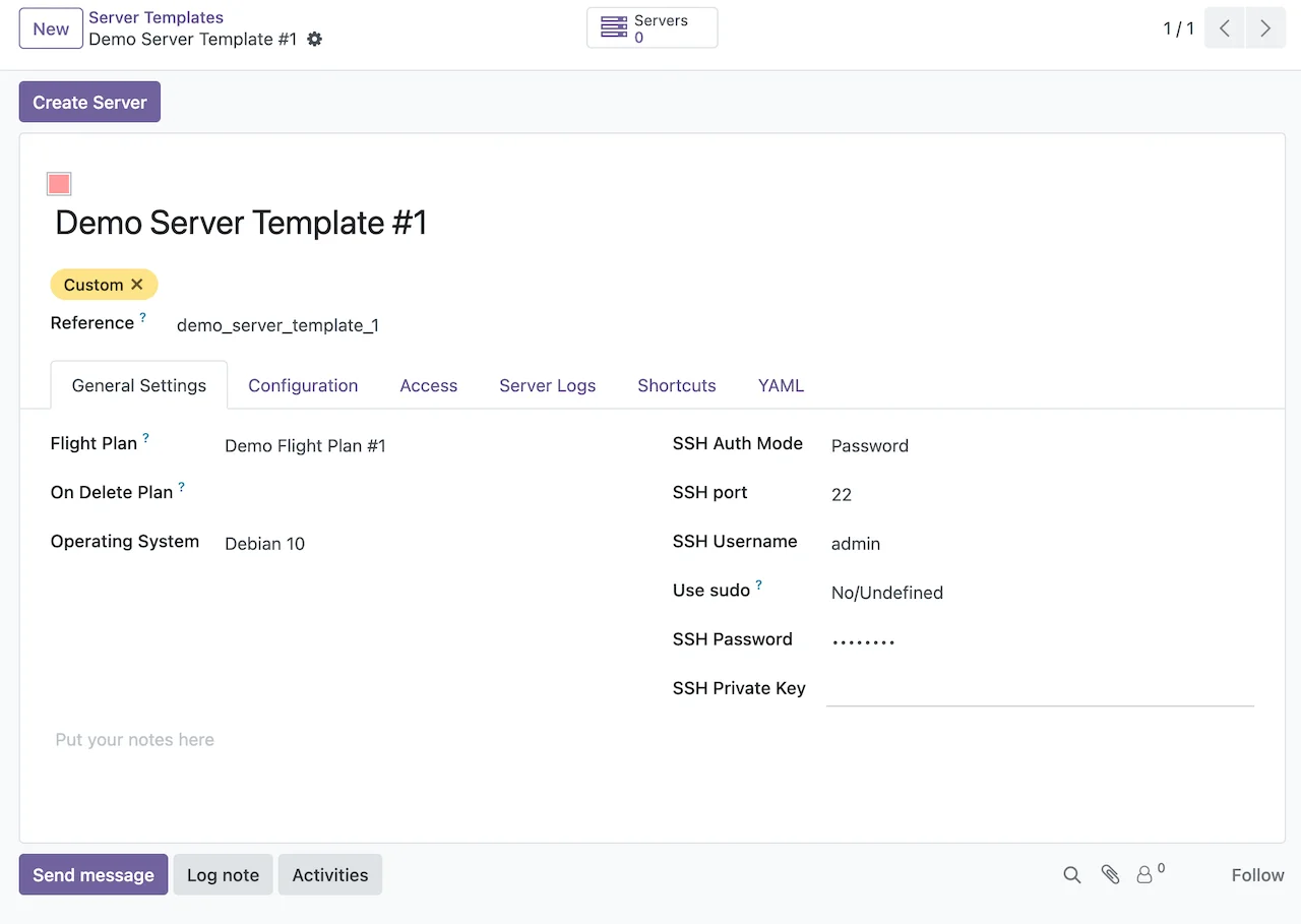 Server Template Form