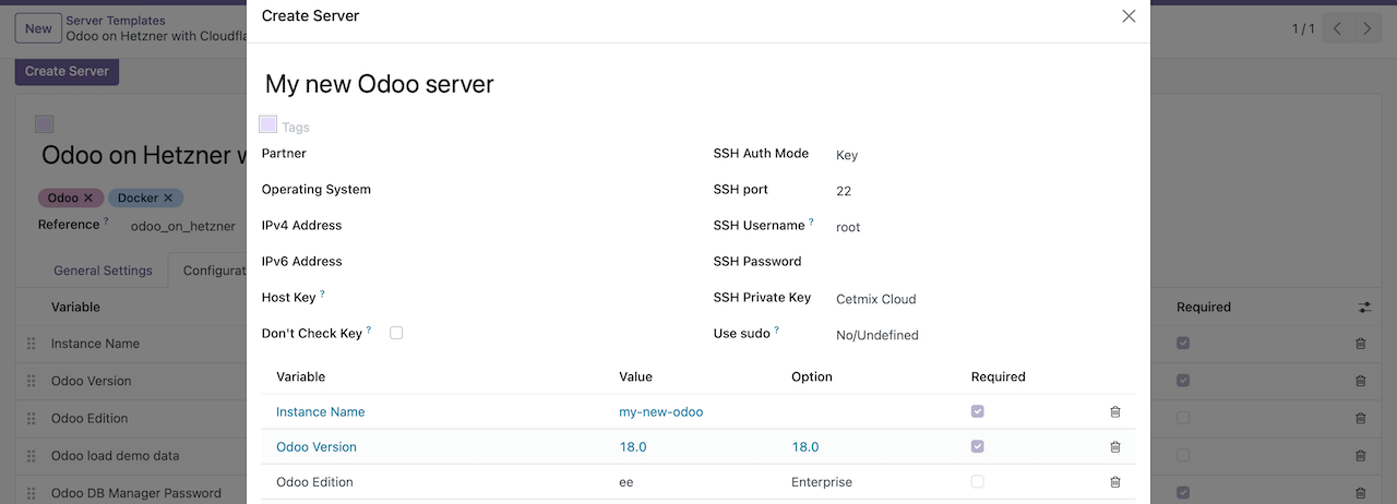 Create a new Cetmix Tower Server from Server Template