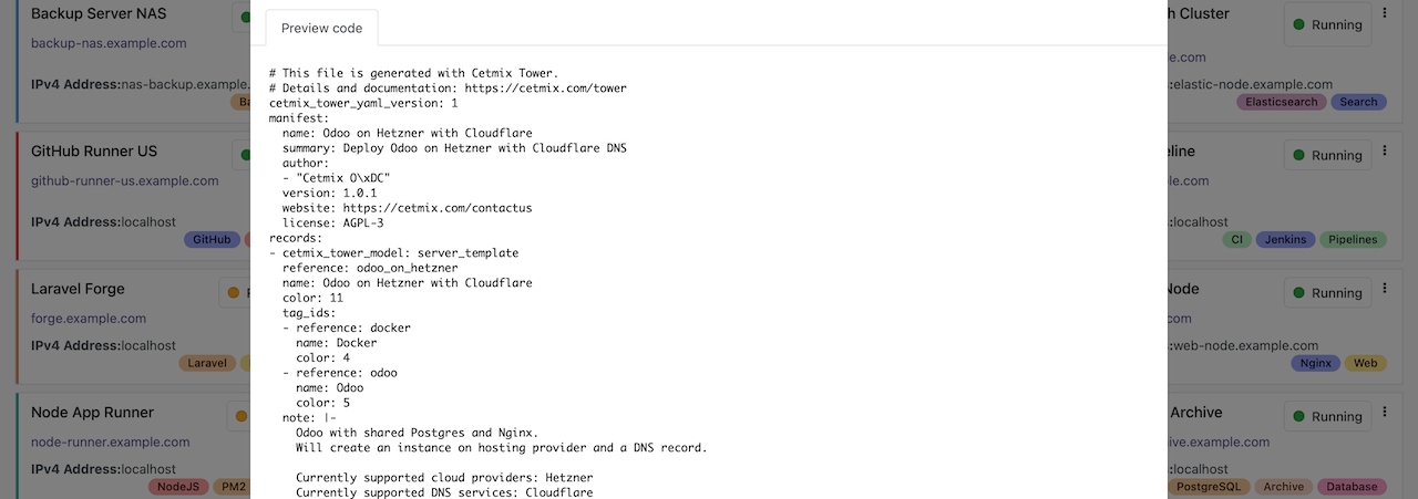 Cetmix Tower YAML snippet
